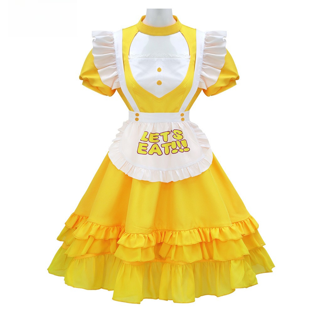 Five Nights at Freddy's Chica Cosplay Costume | Custom Yellow Maid Dress with LET'S EAT Apron for Halloween & Comic Con | astricos