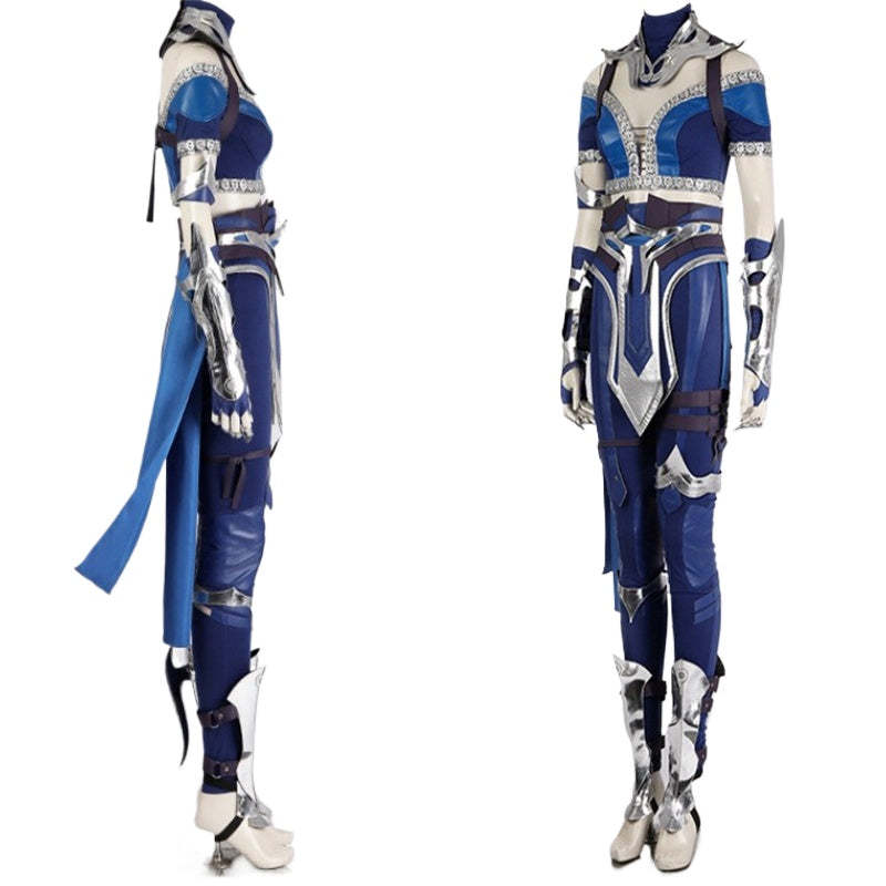 Sexy Mortal Kombat Kitana Cosplay Costume - Blue Top, Pants, Mask & Accessories-Astricos