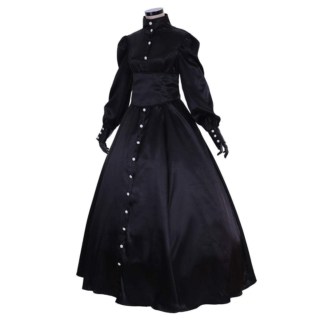 Elegant Black Renaissance Medieval Dress - Victorian Southern Belle Costume for Women-Astricos