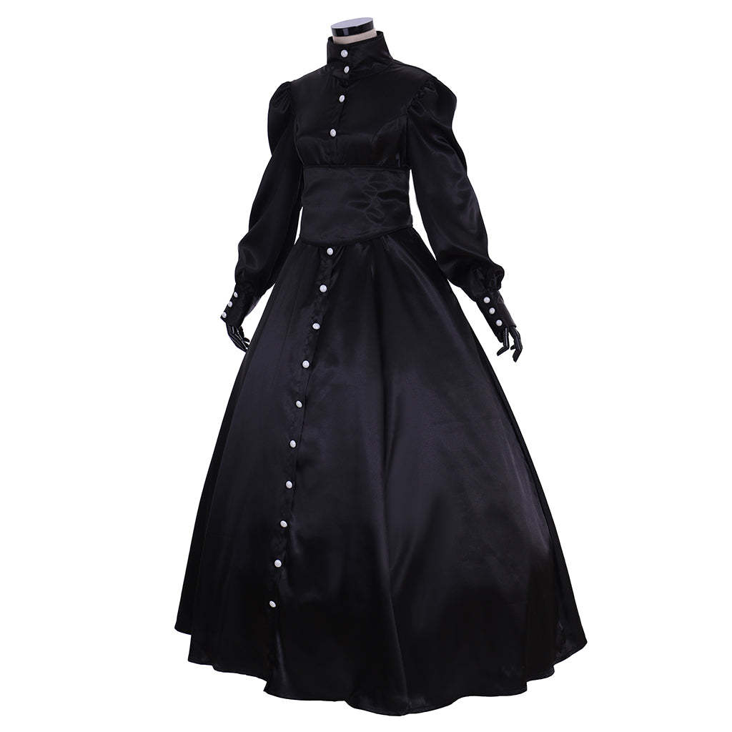 Elegant Black Renaissance Medieval Dress - Victorian Southern Belle Costume for Women-Astricos