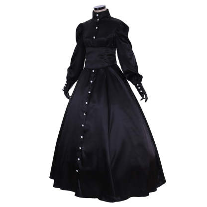 Elegant Black Renaissance Medieval Dress - Victorian Southern Belle Costume for Women-Astricos