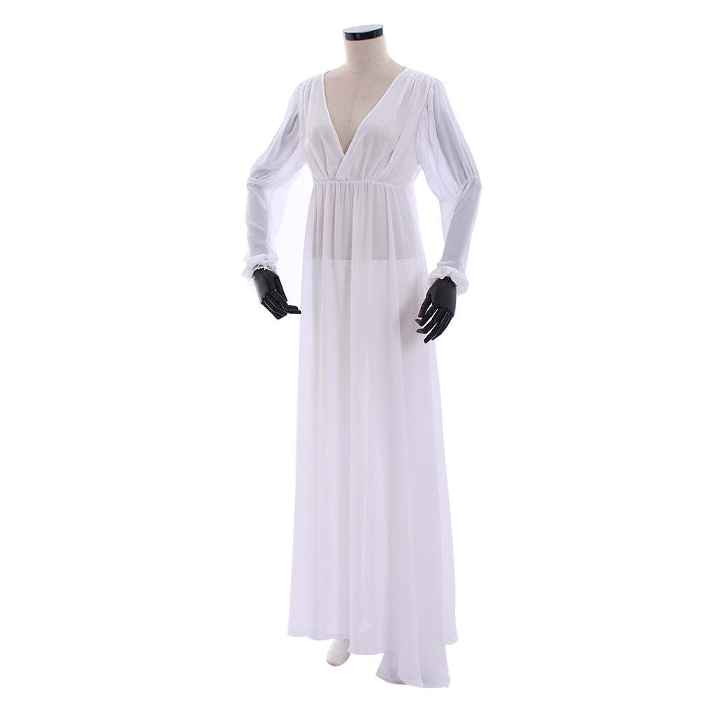 Elegant Women's Evening Gown - V-Neck Long Sleeved A-Line Floor Length Dress for Cosplay-Astricos