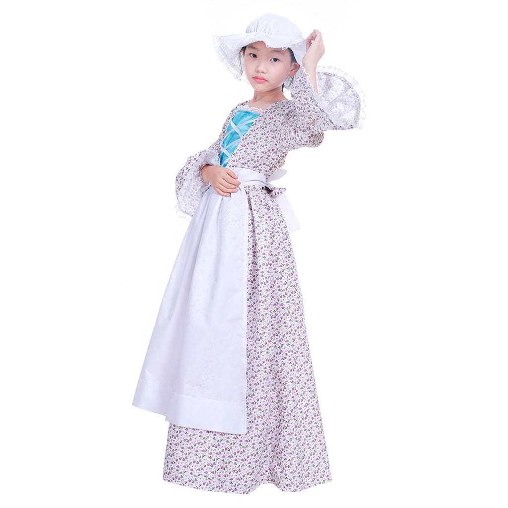 Prairie Colonial Maid Girls Kids Costume - Authentic Victorian Medieval Cosplay Dress-Astricos