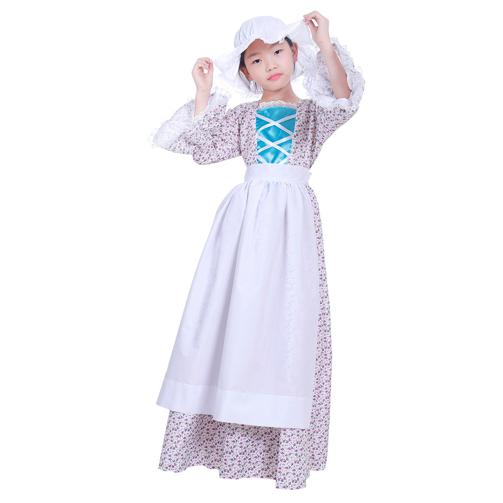 Prairie Colonial Maid Girls Kids Costume - Authentic Victorian Medieval Cosplay Dress-Astricos