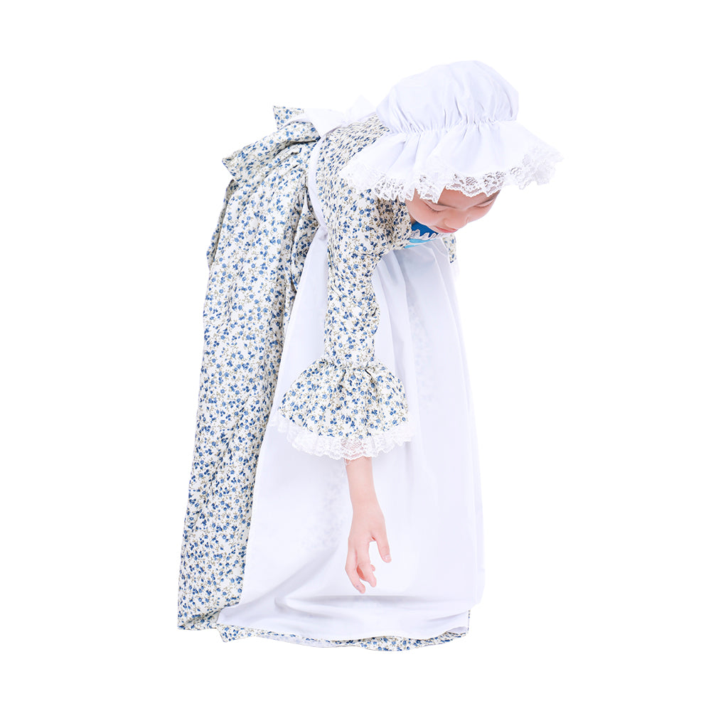 Vintage Countryside Floral Pilgrim Pioneer Bonnet Set - Colonial Cosplay Dress for Girls-Astricos