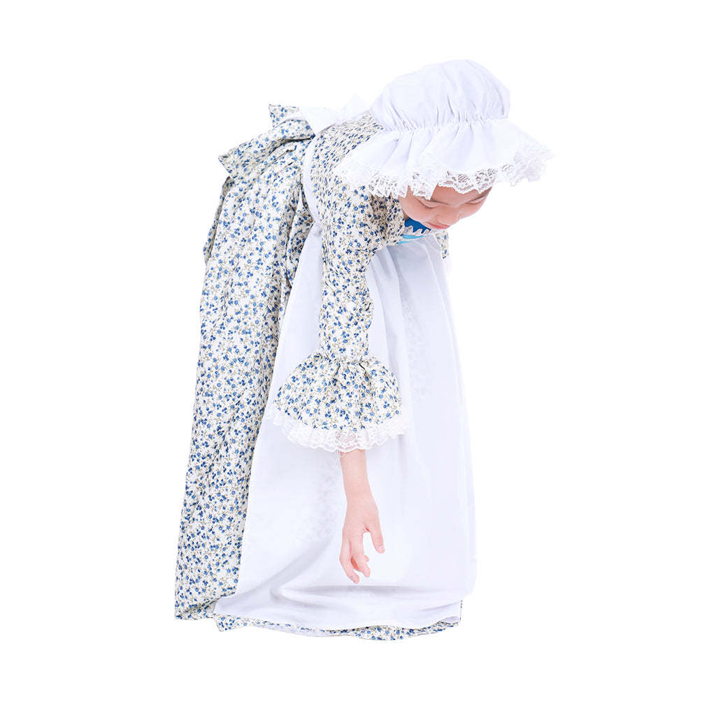 Vintage Countryside Floral Pilgrim Pioneer Bonnet Set - Colonial Cosplay Dress for Girls-Astricos