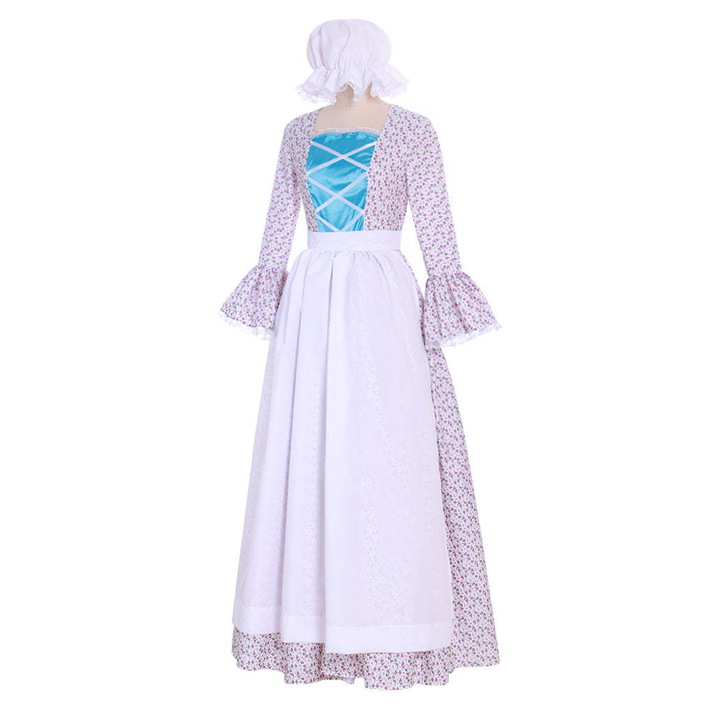 Victorian Pioneer Pilgrim Wench Floral Prairie Dress – Women’s Colonial Lolita Cosplay Costume-Astricos