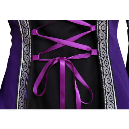 Gothic Victorian Purple Cosplay Dress with Long Trumpet Sleeves - Elegant Medieval Ball Gown-Astricos