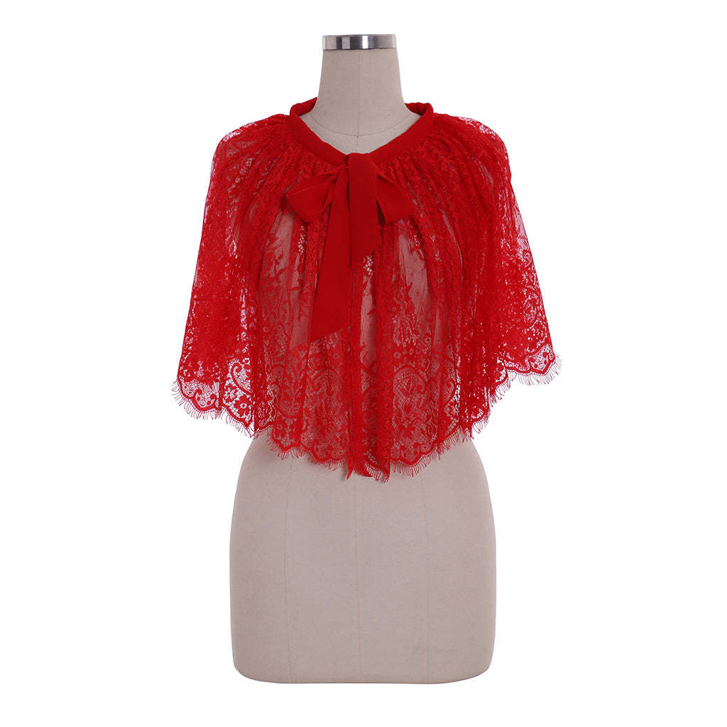 Red Lace Cloak Mantle Coat - Wicca Robe Medieval Cape for Girls | Astricos-Astricos