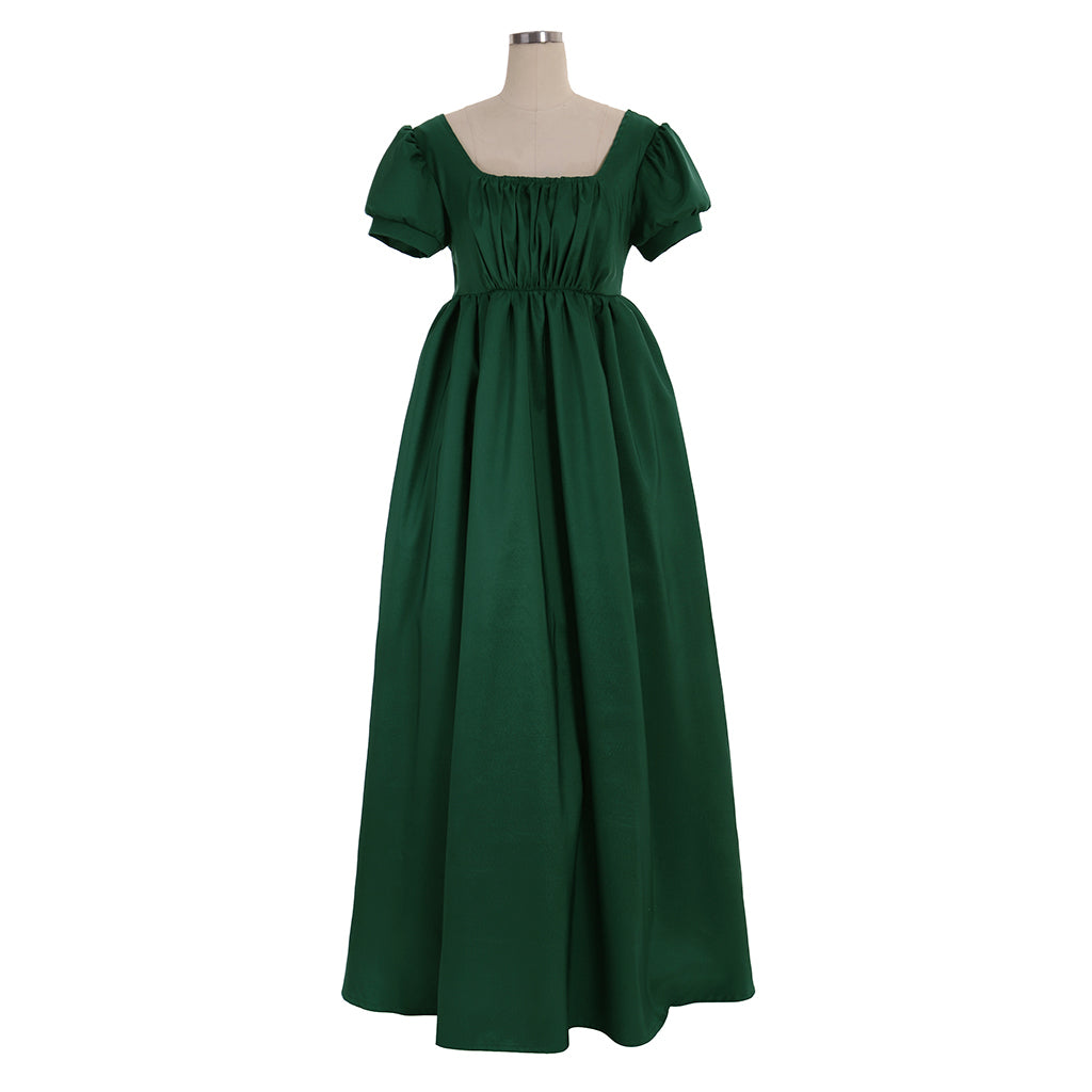 Elegant Green Regency Dress - Custom Made Medieval Lady Ball Gown High Waist Tea Dress-Astricos