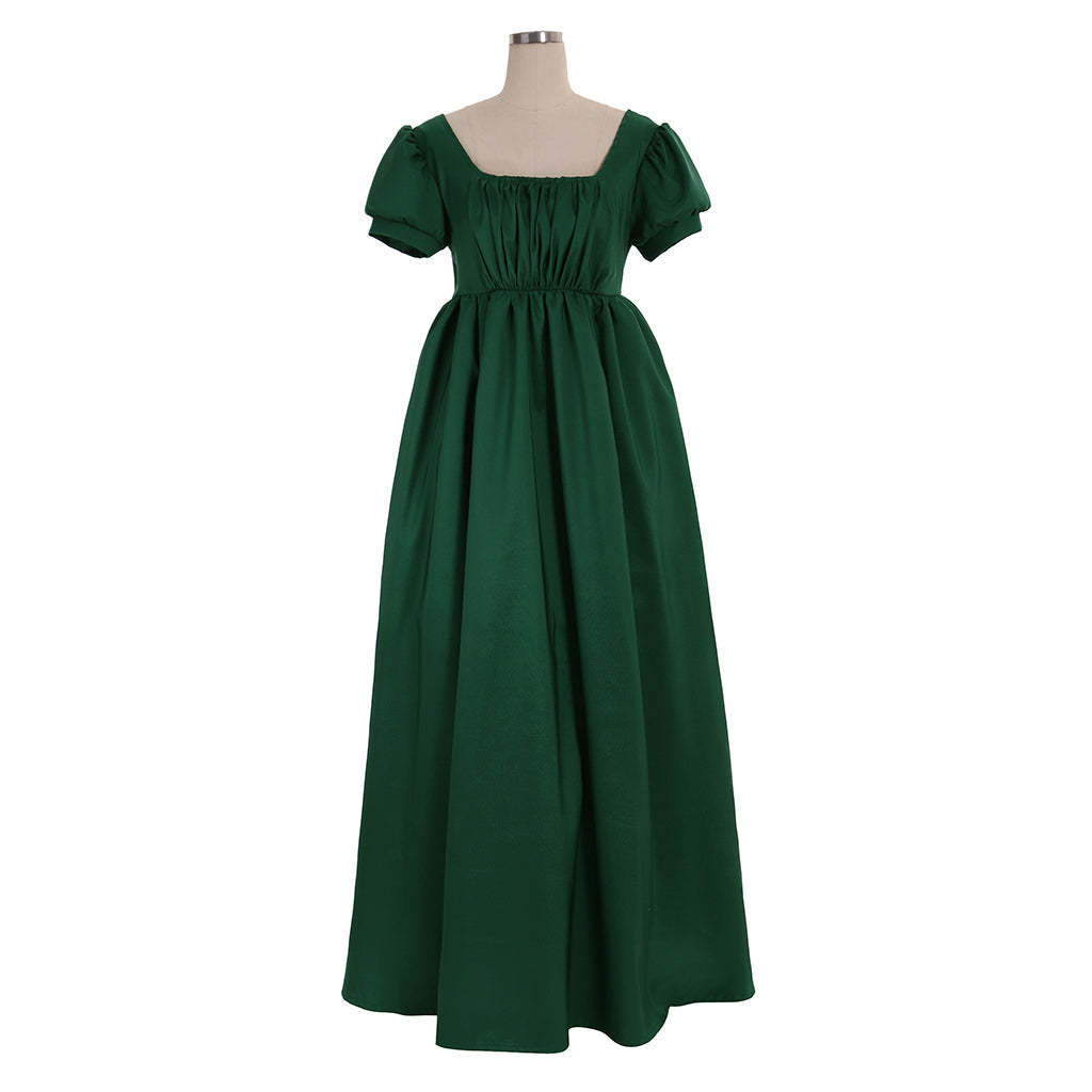 Elegant Green Regency Dress - Custom Made Medieval Lady Ball Gown High Waist Tea Dress-Astricos