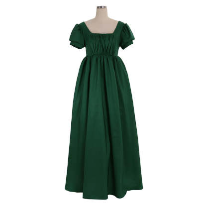 Elegant Green Regency Dress - Custom Made Medieval Lady Ball Gown High Waist Tea Dress-Astricos