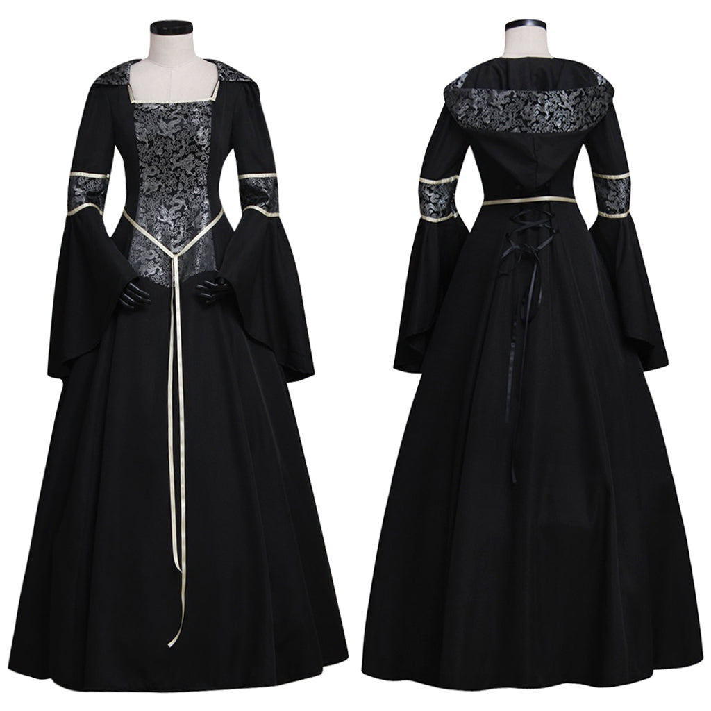 Elegant Black Medieval Renaissance Victorian Ball Gown Dress for Women-Astricos