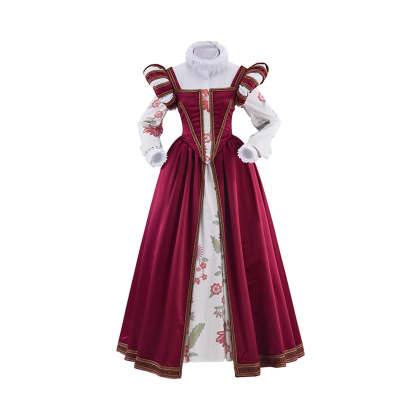 Tudor Dynasty Red Waistcoat Floral Dress - Premium Cosplay Costume-Astricos