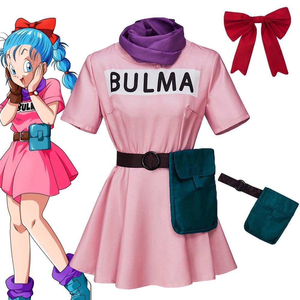 Anime Dragon Ball Bulma Cosplay Costume - Pink Dress with Accessories | Astricos-Astricos