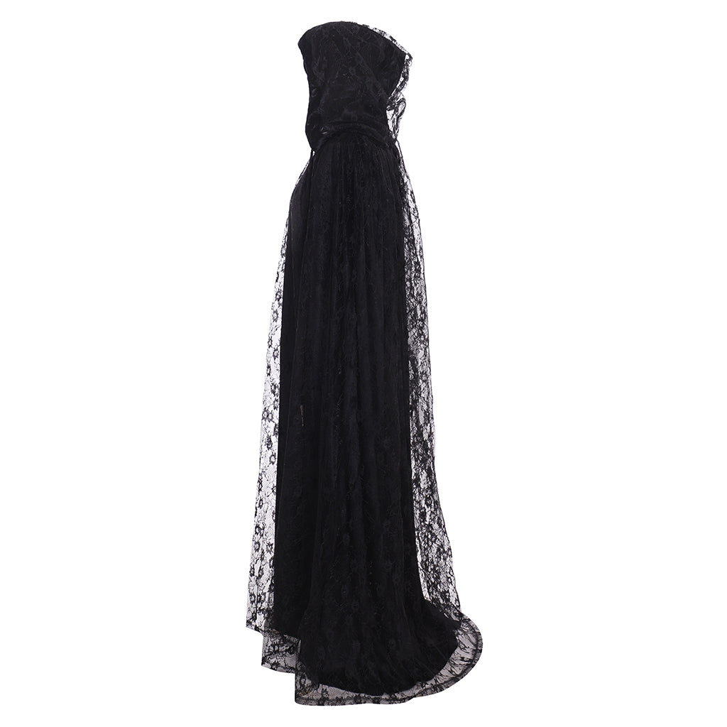 Steampunk Witch Cape - Women's Long Hooded Cloak with Lace Details for Cosplay-Astricos
