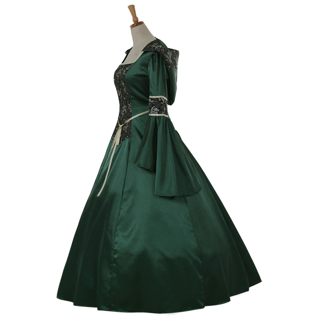 Medieval Elegant Long Sleeve Victorian Aristocrat Ball Gown Dress - Deep Green for Wedding & Carnaval Party-Astricos