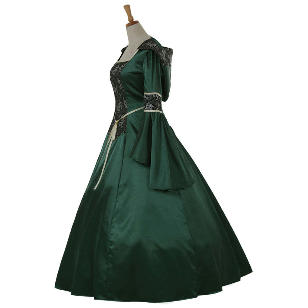 Medieval Elegant Long Sleeve Victorian Aristocrat Ball Gown Dress - Deep Green for Wedding & Carnaval Party-Astricos