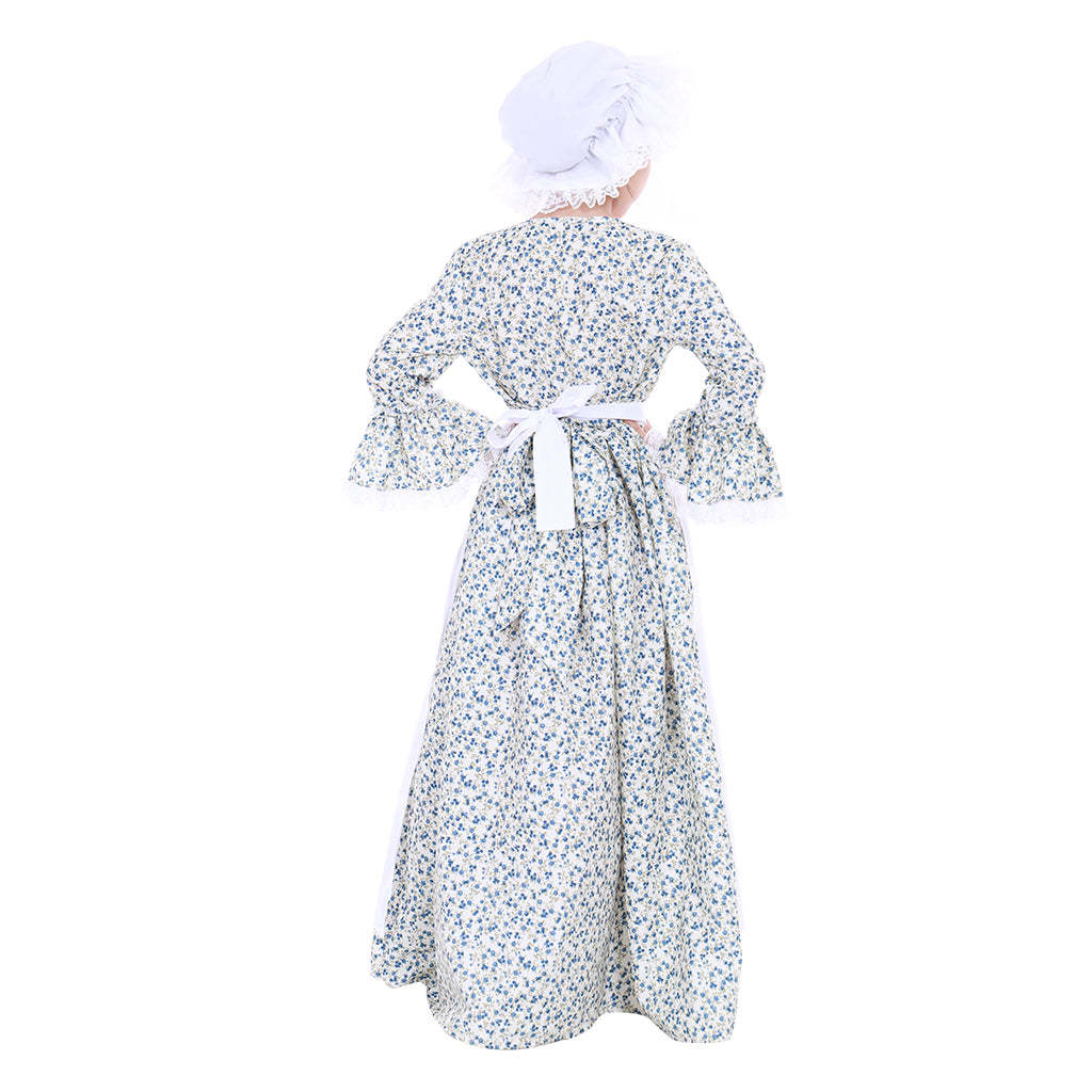 Vintage Countryside Floral Pilgrim Pioneer Bonnet Set - Colonial Cosplay Dress for Girls-Astricos