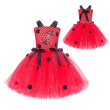 Kids Ladybug Red Mesh Princess Dress - Halloween & Cosplay Costume-Astricos