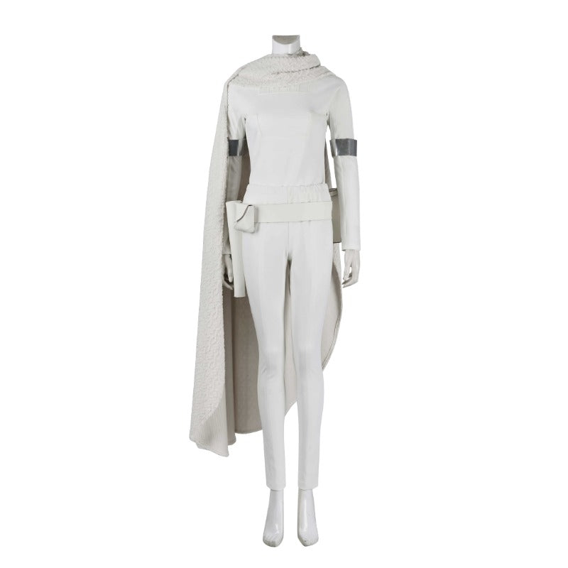 Queen Amidala Padmé White Battle Outfit with Cloak - Star Wars Cosplay Costume for Comic Con & Halloween-Astricos