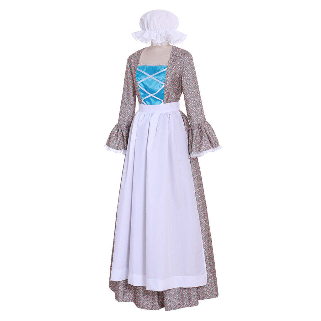 Victorian Pioneer Pilgrim Wench Floral Prairie Dress - Women’s Colonial Lolita Cosplay Gown | Astricos-Astricos