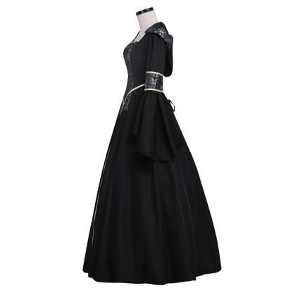 Elegant Black Medieval Renaissance Victorian Ball Gown Dress for Women-Astricos