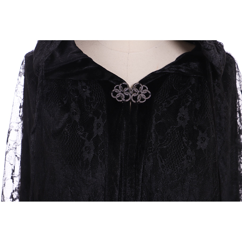 Steampunk Witch Cape - Women's Long Hooded Cloak with Lace Details for Cosplay-Astricos