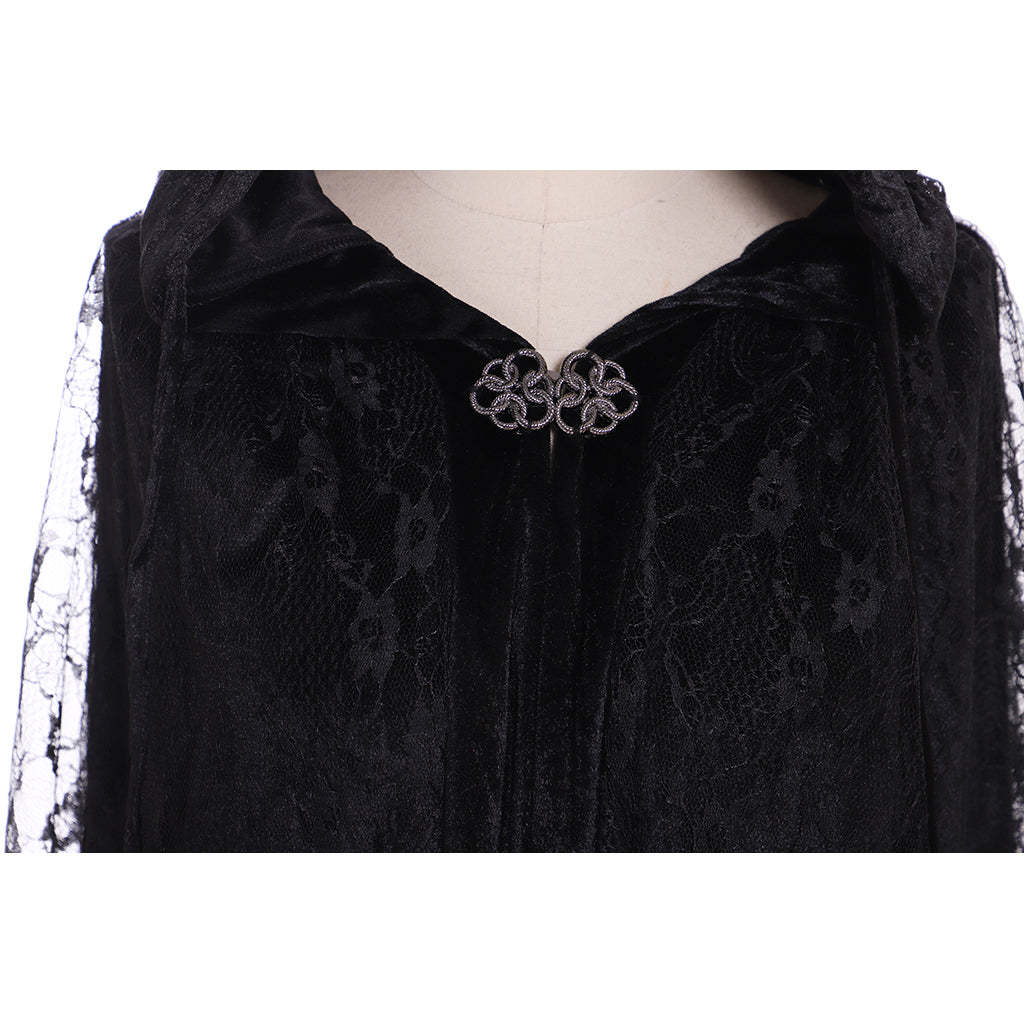 Steampunk Witch Cape - Women's Long Hooded Cloak with Lace Details for Cosplay-Astricos