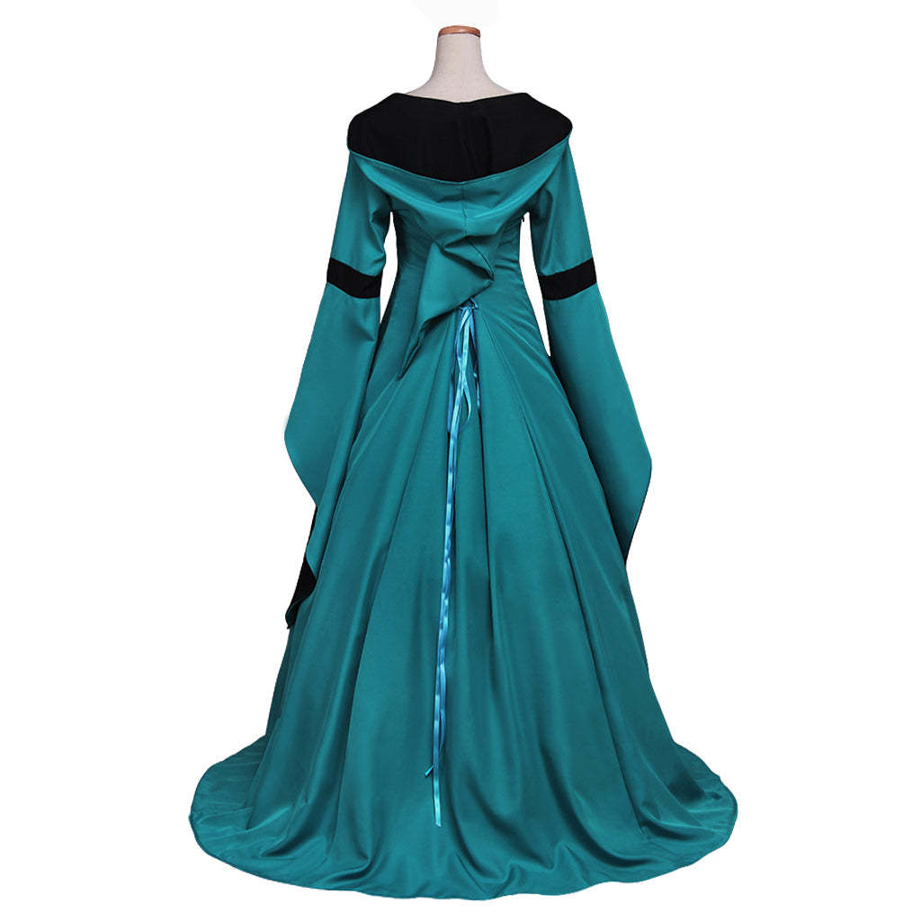 Elegant Women's Vintage Medieval Costume - Renaissance Victorian Square Neck Flare Sleeve Lace Patchwork Hooded Gown-Astricos