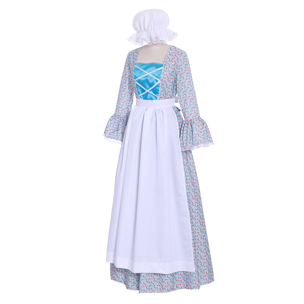 Victorian Pioneer Pilgrim Wench Floral Prairie Dress - Women's Colonial Lolita Costume-Astricos