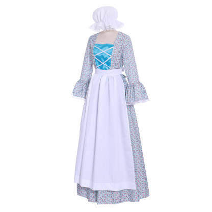 Victorian Pioneer Pilgrim Wench Floral Prairie Dress - Women's Colonial Lolita Costume-Astricos