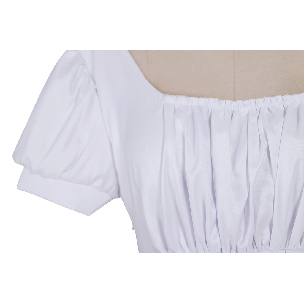 Elegant White Regency Dress - Custom Made High Waistline Tea Gown for Lady Ball | Astricos-Astricos