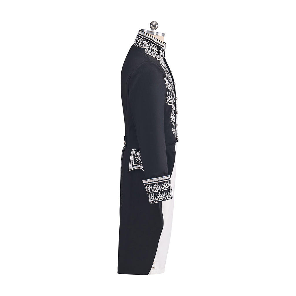 Men's Court Prince Medieval Cosplay Costume - Black & Silver Trim Tuxedo Set