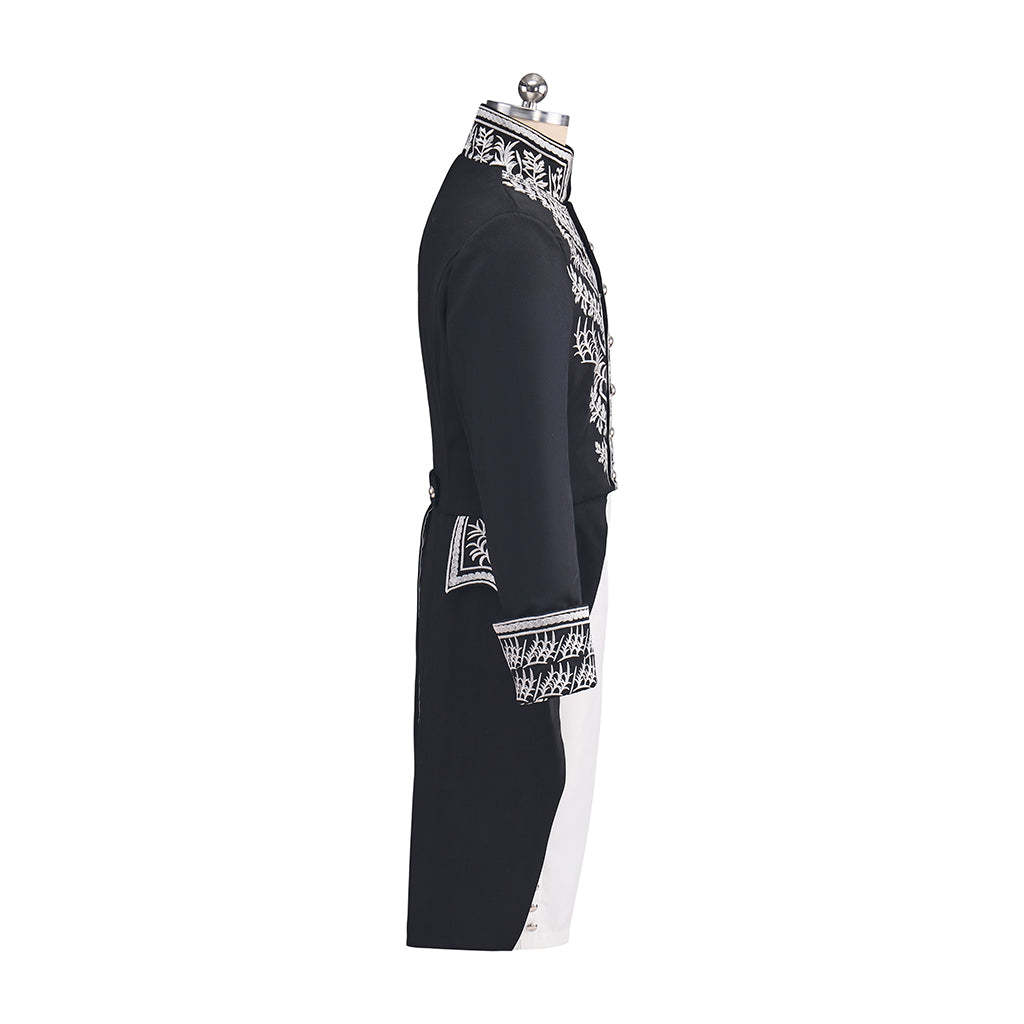 Men's Court Prince Medieval Cosplay Costume - Black & Silver Trim Tuxedo Set