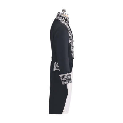 Men's Court Prince Medieval Cosplay Costume - Black & Silver Trim Tuxedo Set