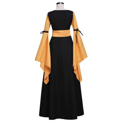 Black & Orange Medieval Renaissance Victorian Gothic Dress for Women - Fantasy Halloween Costume-Astricos