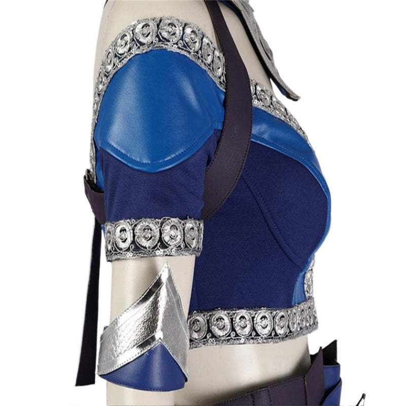 Sexy Mortal Kombat Kitana Cosplay Costume - Blue Top, Pants, Mask & Accessories-Astricos