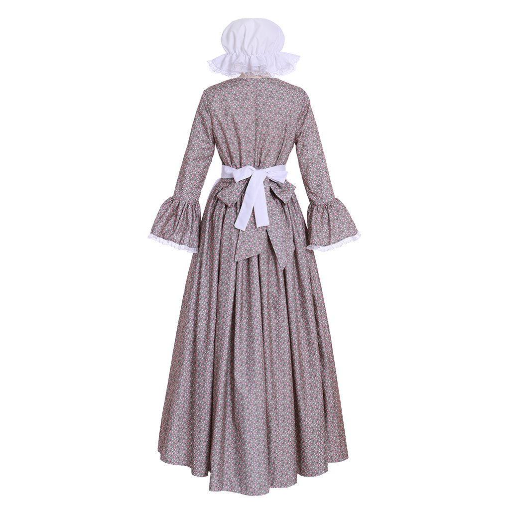 Victorian Pioneer Pilgrim Wench Floral Prairie Dress - Women’s Colonial Lolita Cosplay Gown | Astricos-Astricos