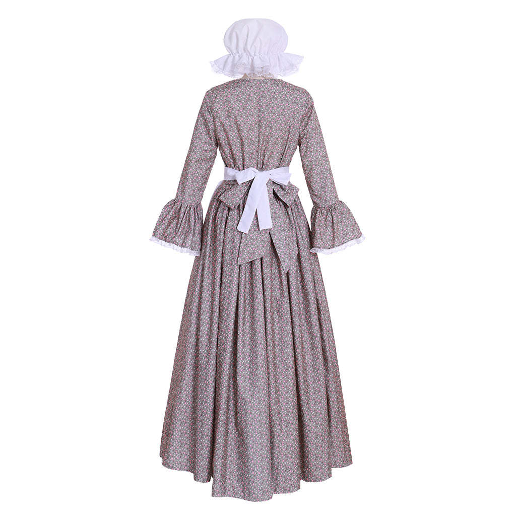 Victorian Pioneer Pilgrim Wench Floral Prairie Dress - Women’s Colonial Lolita Cosplay Gown | Astricos-Astricos