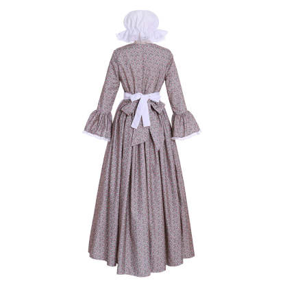 Victorian Pioneer Pilgrim Wench Floral Prairie Dress - Women’s Colonial Lolita Cosplay Gown | Astricos-Astricos