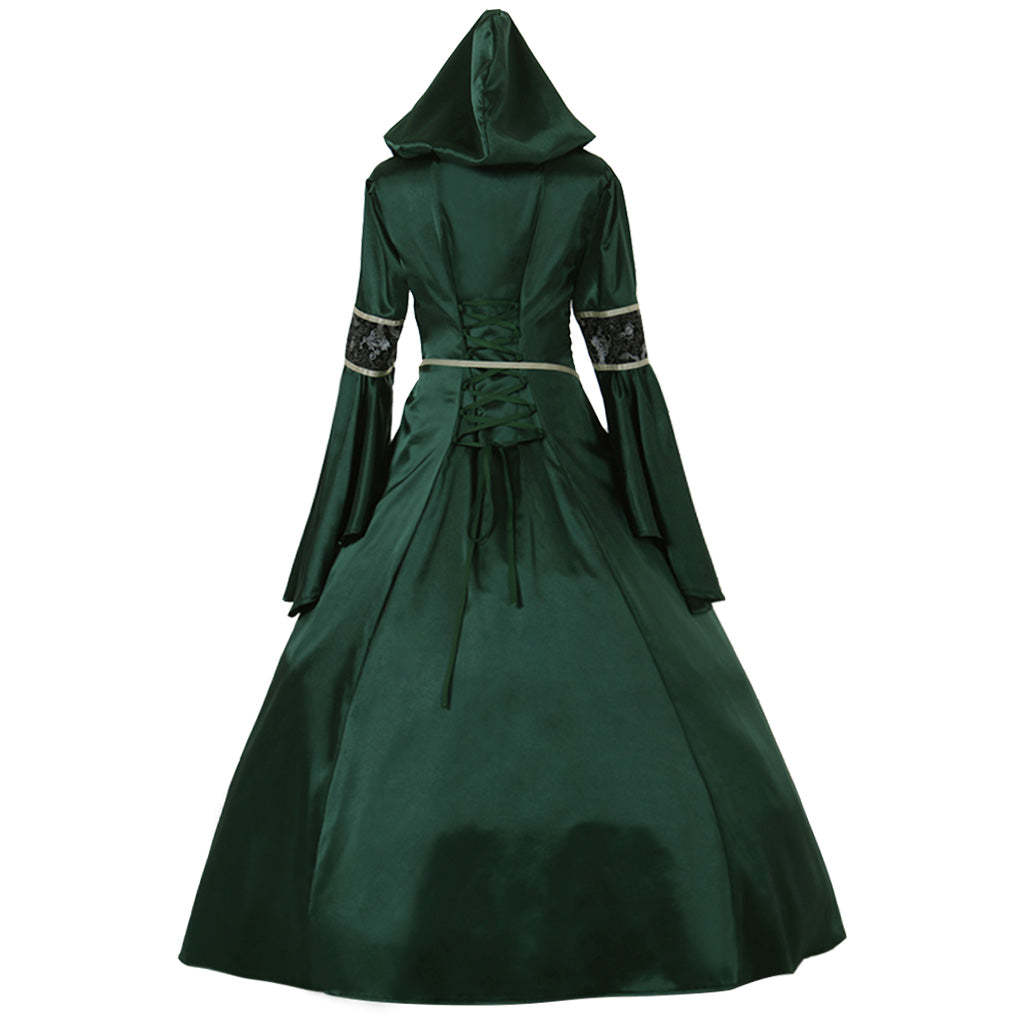 Medieval Elegant Long Sleeve Victorian Aristocrat Ball Gown Dress - Deep Green for Wedding & Carnaval Party-Astricos