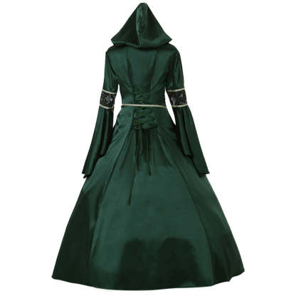 Medieval Elegant Long Sleeve Victorian Aristocrat Ball Gown Dress - Deep Green for Wedding & Carnaval Party-Astricos