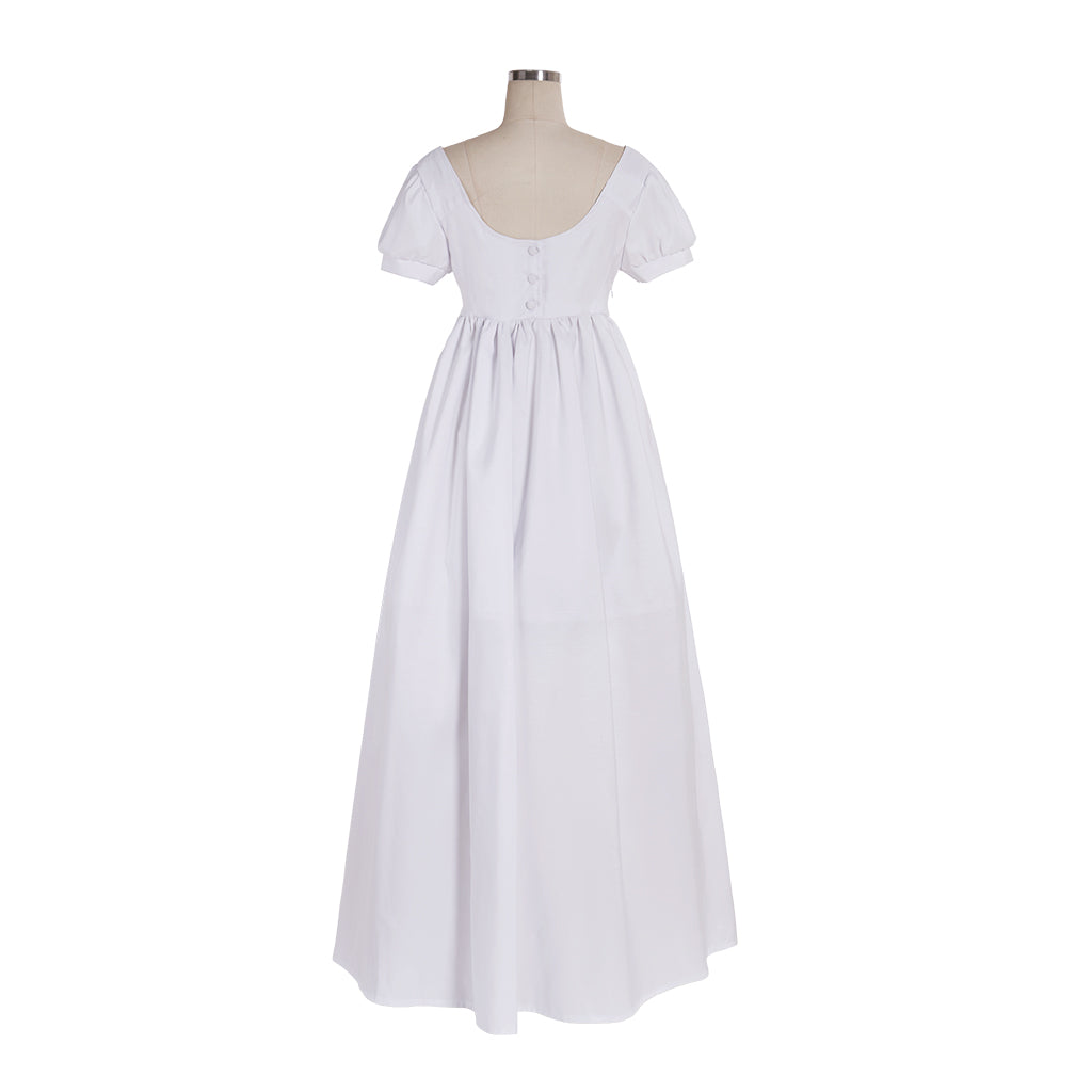 Elegant White Regency Dress - Custom Made High Waistline Tea Gown for Lady Ball | Astricos-Astricos