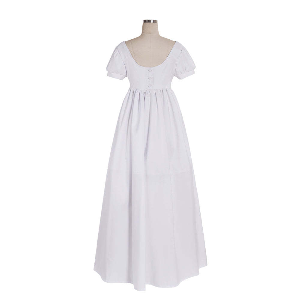 Elegant White Regency Dress - Custom Made High Waistline Tea Gown for Lady Ball | Astricos-Astricos