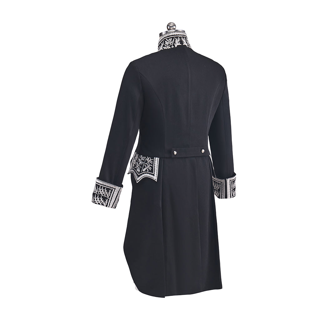 Men's Court Prince Medieval Cosplay Costume - Black & Silver Trim Tuxedo Set