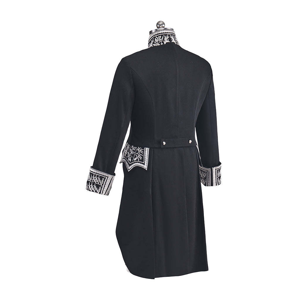 Men's Court Prince Medieval Cosplay Costume - Black & Silver Trim Tuxedo Set