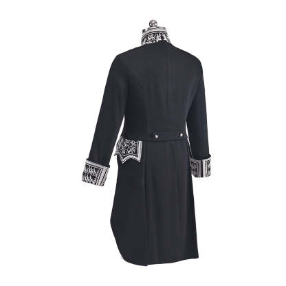 Men's Court Prince Medieval Cosplay Costume - Black & Silver Trim Tuxedo Set