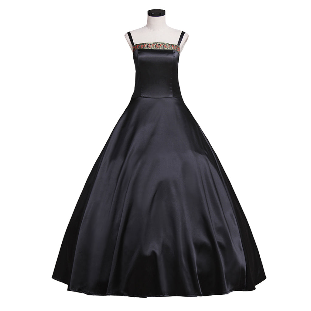 Victorian Rococo Medieval Gown - Gothic Punk Black Velvet Cosplay Costume-Astricos