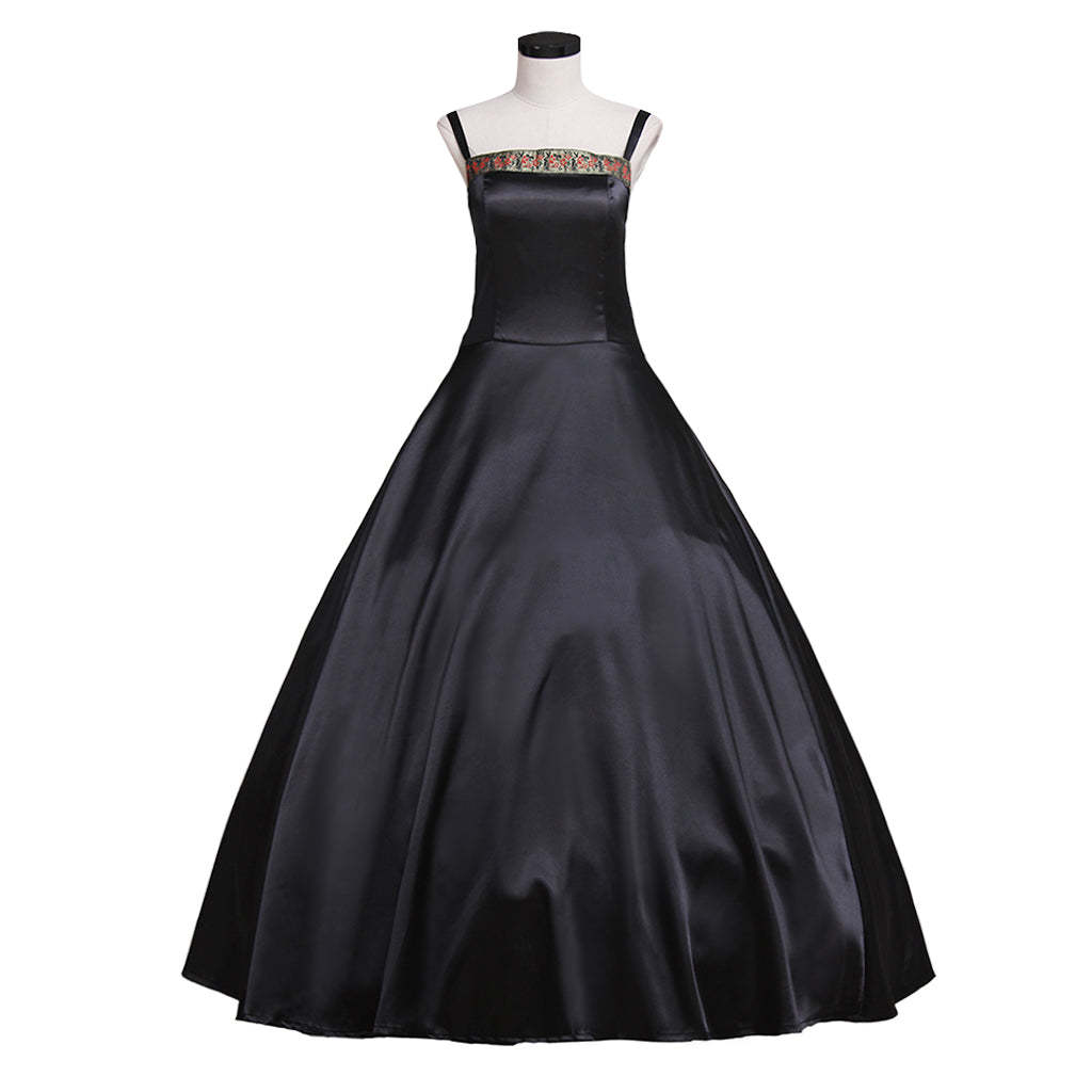 Victorian Rococo Medieval Gown - Gothic Punk Black Velvet Cosplay Costume-Astricos